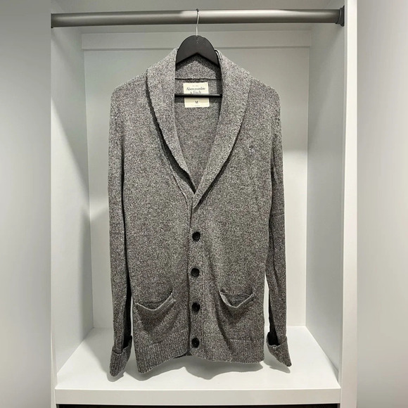 Abercrombie & Fitch Womens Cardigan M Gray/white Knit Button Up Pockets medium - Picture 3 of 10